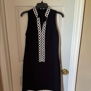Navy Sleeveless Dress with White Trim